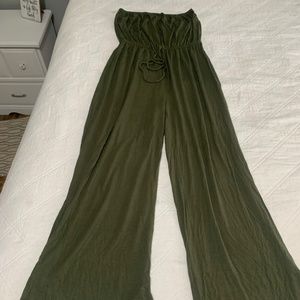 12 Pm by Mon Ami Olive Strapless Jumpsuit
